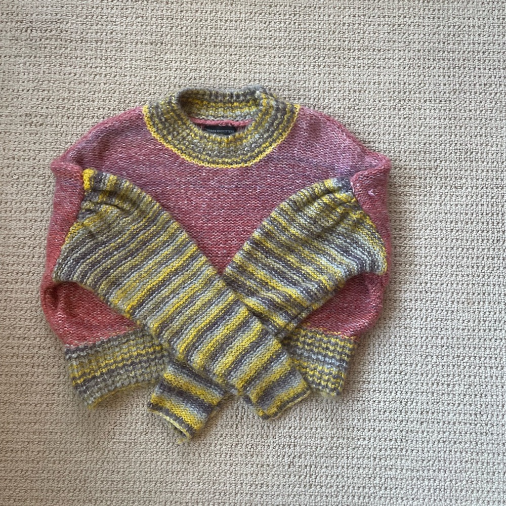 Urban Outfitters Pink and Yellow Crew Neck Sweater